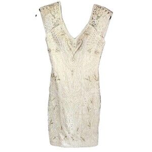 Sue Wong Ivory Embroidered Lace Nocturne Cocktail Dress Sz 2 Needs Minor Repair